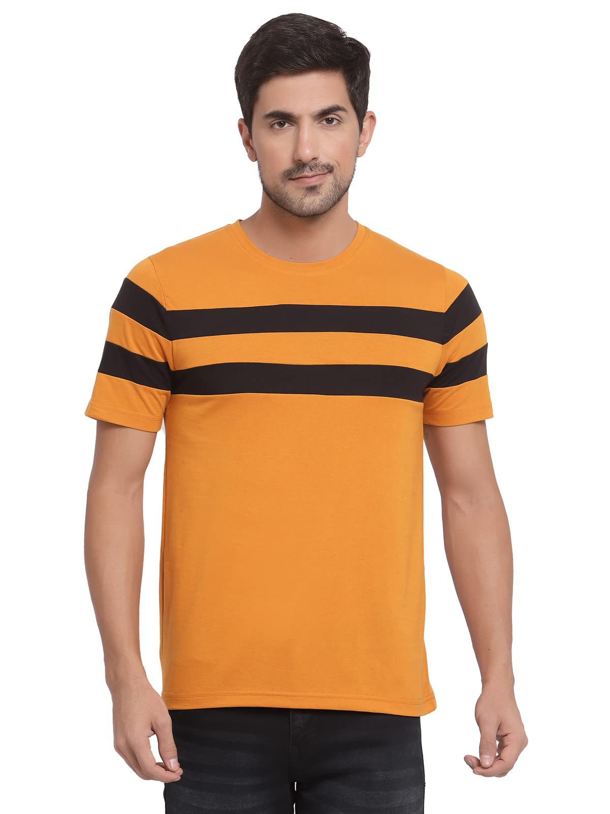 Cotton Blend Striped Half Sleeve Blue T-Shirt for Men