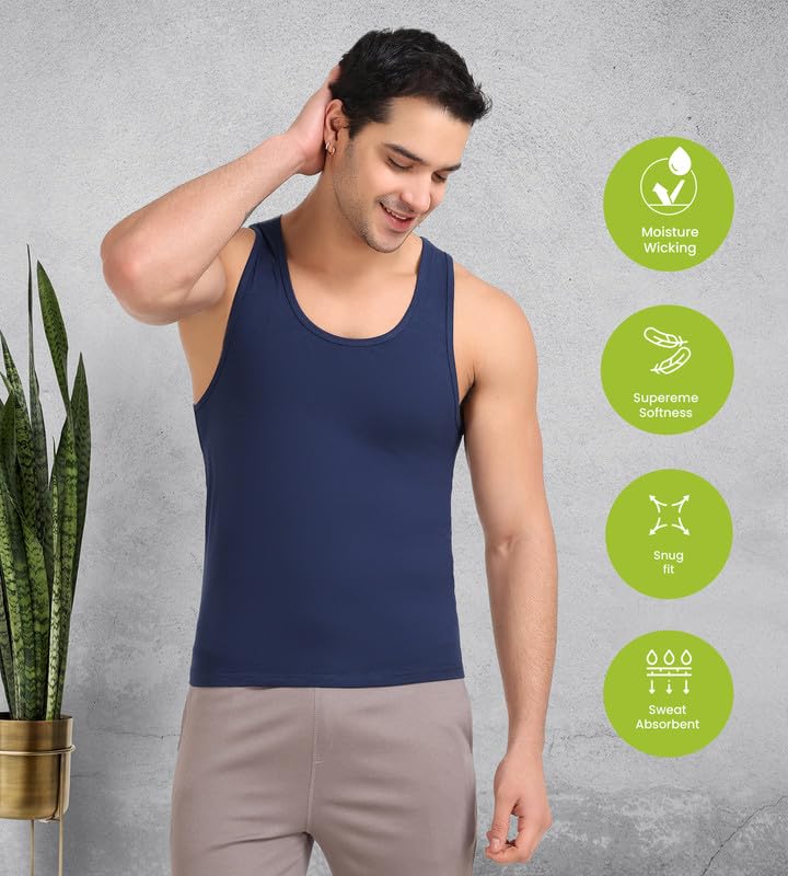 Image of Freecultr Cotton Vest for Men Sleeveless Lightweight Solid Round Neck Comfort Vest | Ultra-Soft Breathable Innerwear Sando for Gym, Sports, Workout, and Everyday Wear | Regular Fit and Durable Design