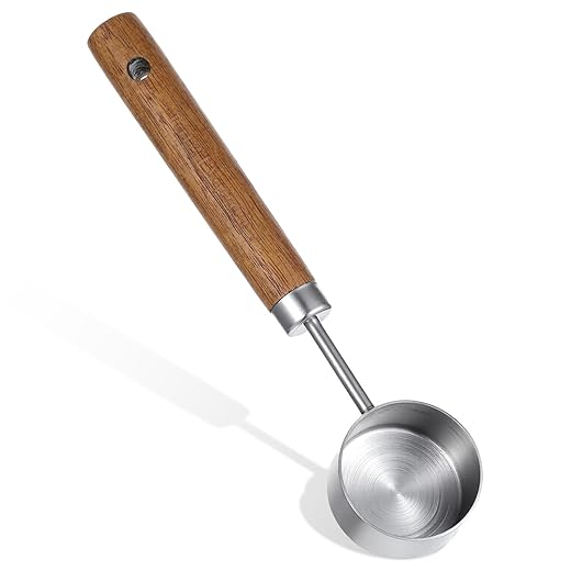 Coffee Measuring Scoop Spoon, 15ml Stainless Steel Wooden Coffee Spoon for Coffees, Tea, Ground, Cocoa & Kitchen Use