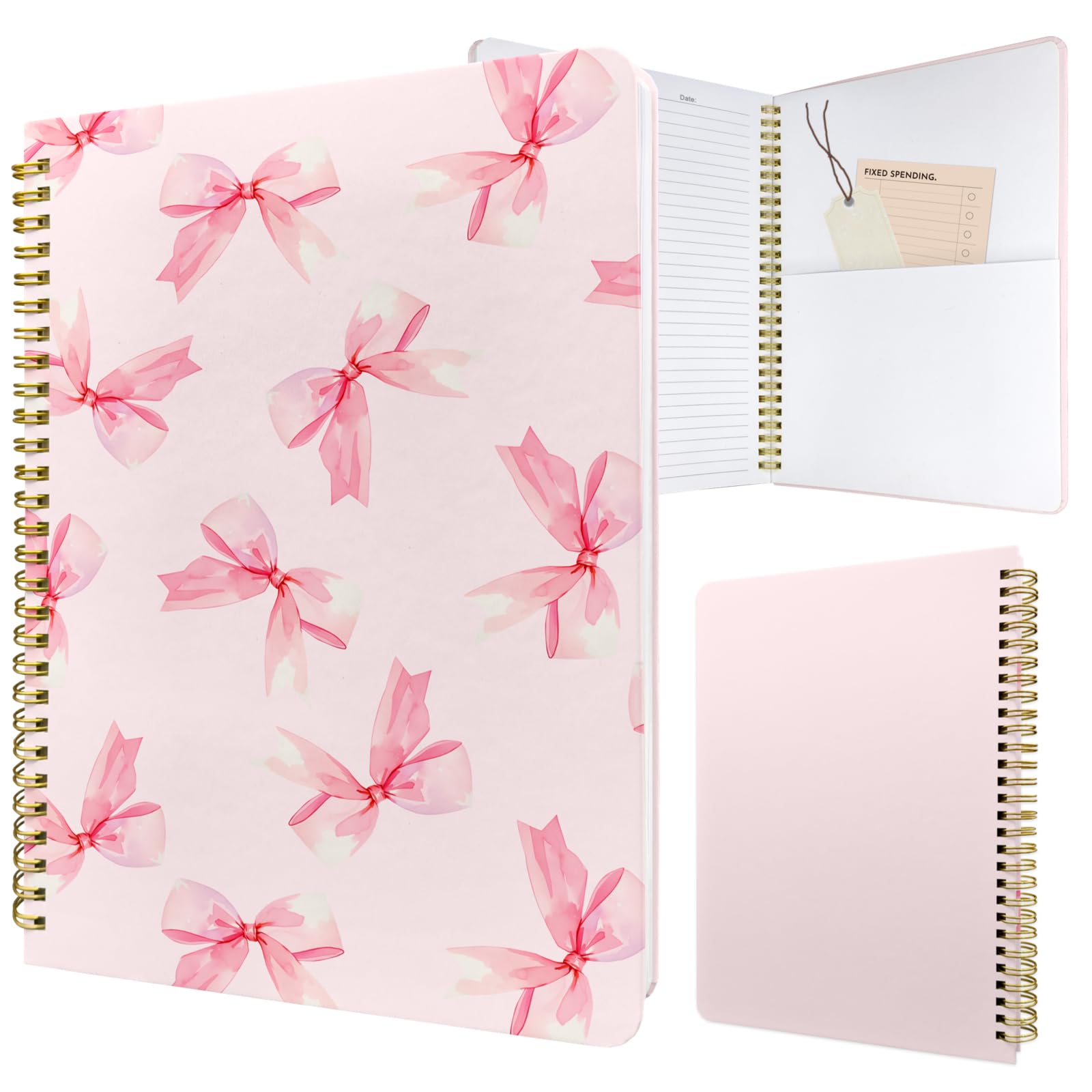 Stanoha Cute Spiral Notebook journal B5 Aesthetic Pretty Design for Women Girls Kawaii with Pocket, 10 x 7.2 inch, Lined, Bow Tie