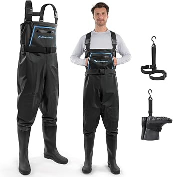 Calamus WaveWalker Fishing Waders for Men & Women | 100% Waterproof, Slip-Resistant Boots,Tear-Resistant Nylon, Reinforced Knee Pads, Multiple Pockets, Wader Hanger