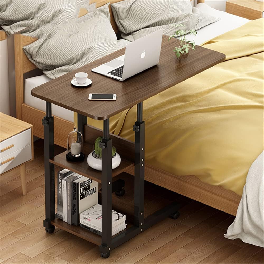 WANLIAN Side Table C Shaped End Table with Lockable Wheels Height Adjustable Mobile Couch Desk Table,Sofa Bedside Laptop Stand TV Tray with Storage Shelves, Snack Side Table (Original)