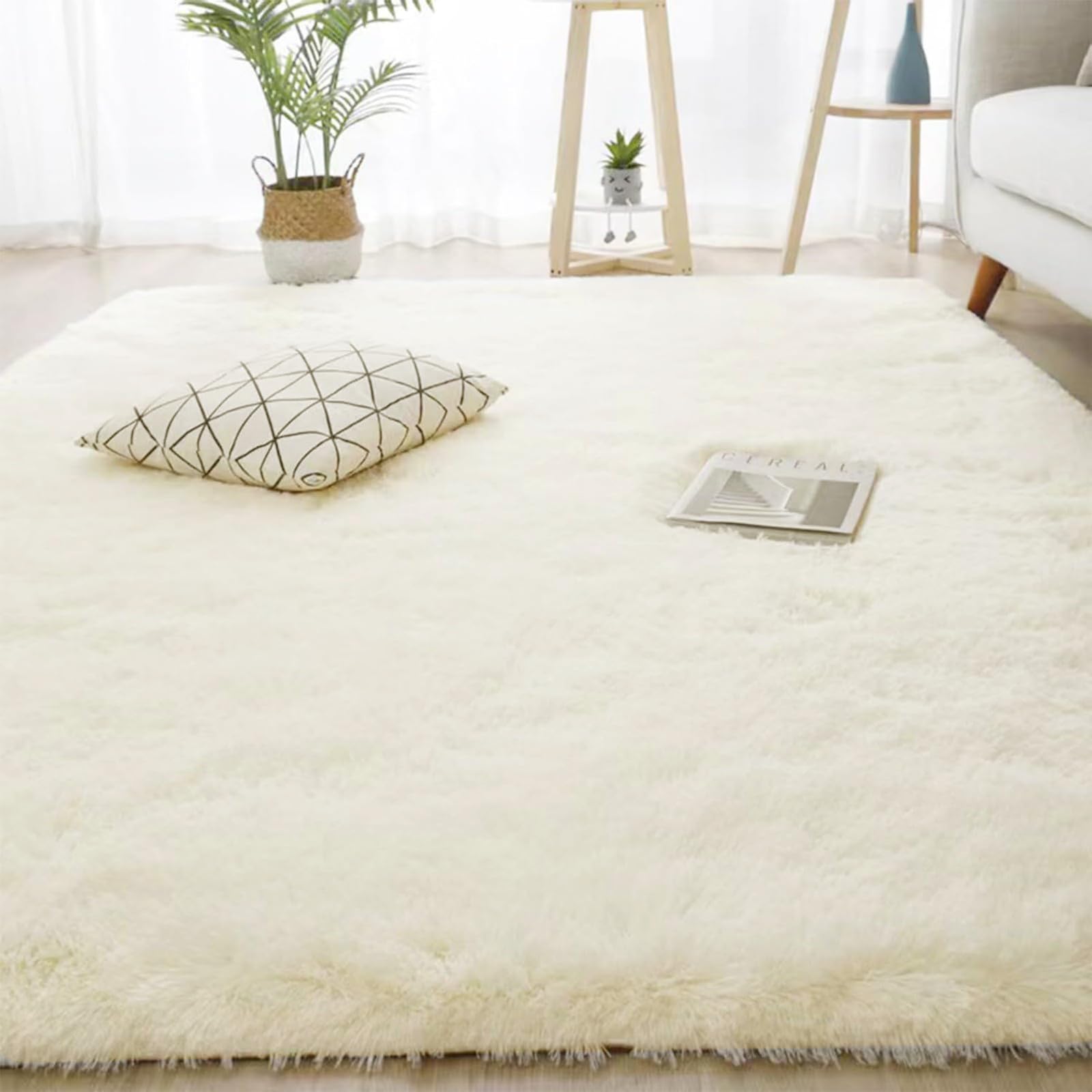 Tapis moderne en peluche 120x200 cm blanc crème pour grand salon