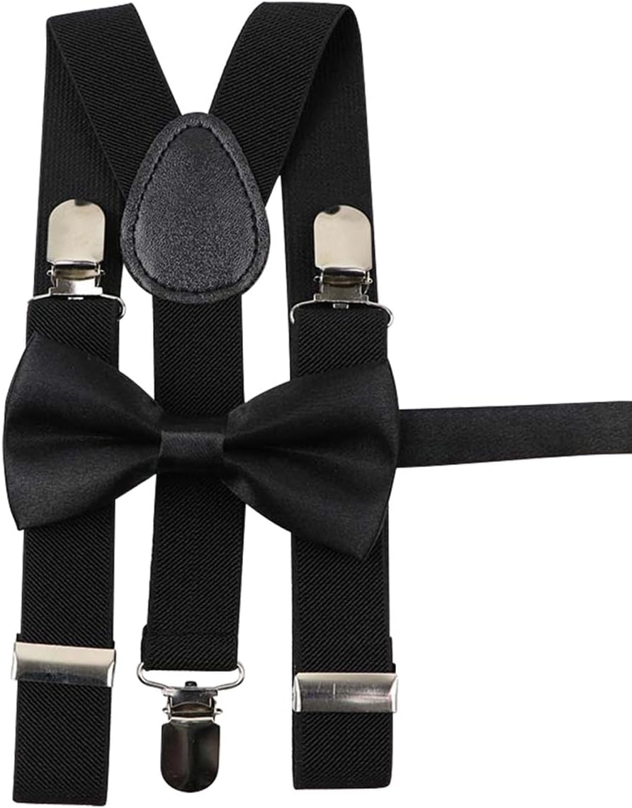 ECYC Ltd Suspenders and Pre-tied Bow Tie Set, Adjustable Elastic Y Shape Suspenders Bowtie with Clips