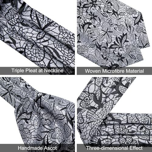 Image of DiBanGu 3PCS Ascot Ties for Men Wedding Jacquard Woven Silk Ascot Cravat for Men Cravat Tie and Pocket Square Set
