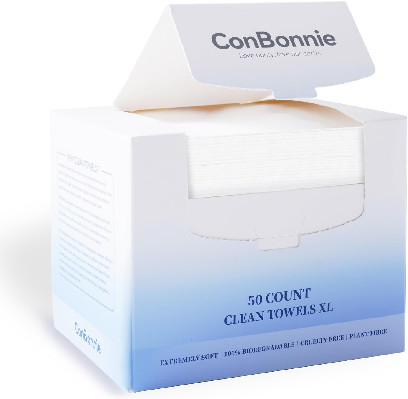 Conbonnie Clean Face Towels XL, 10"×12" Biobased Facial Towels, Disposable Face Towelette, Makeup Remover Dry Wipes, Extra Thick and Soft for Skin Care, Clean Skin, 50 Count (1 Pack)