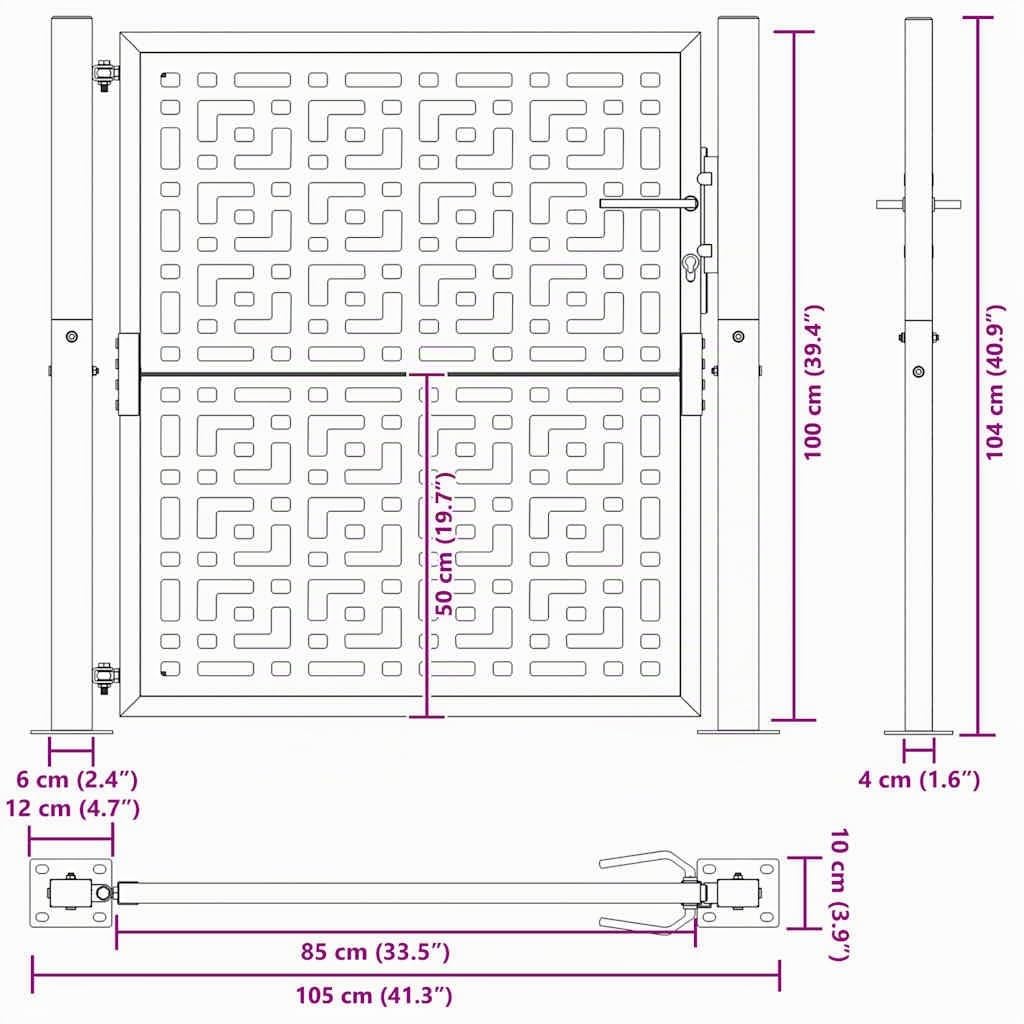 vidaXL Porte de Jardin Acier résistant aux intempéries Design croisé, Porte de clôture, Porte extérieure, Porte en métal, Porte de sécurité