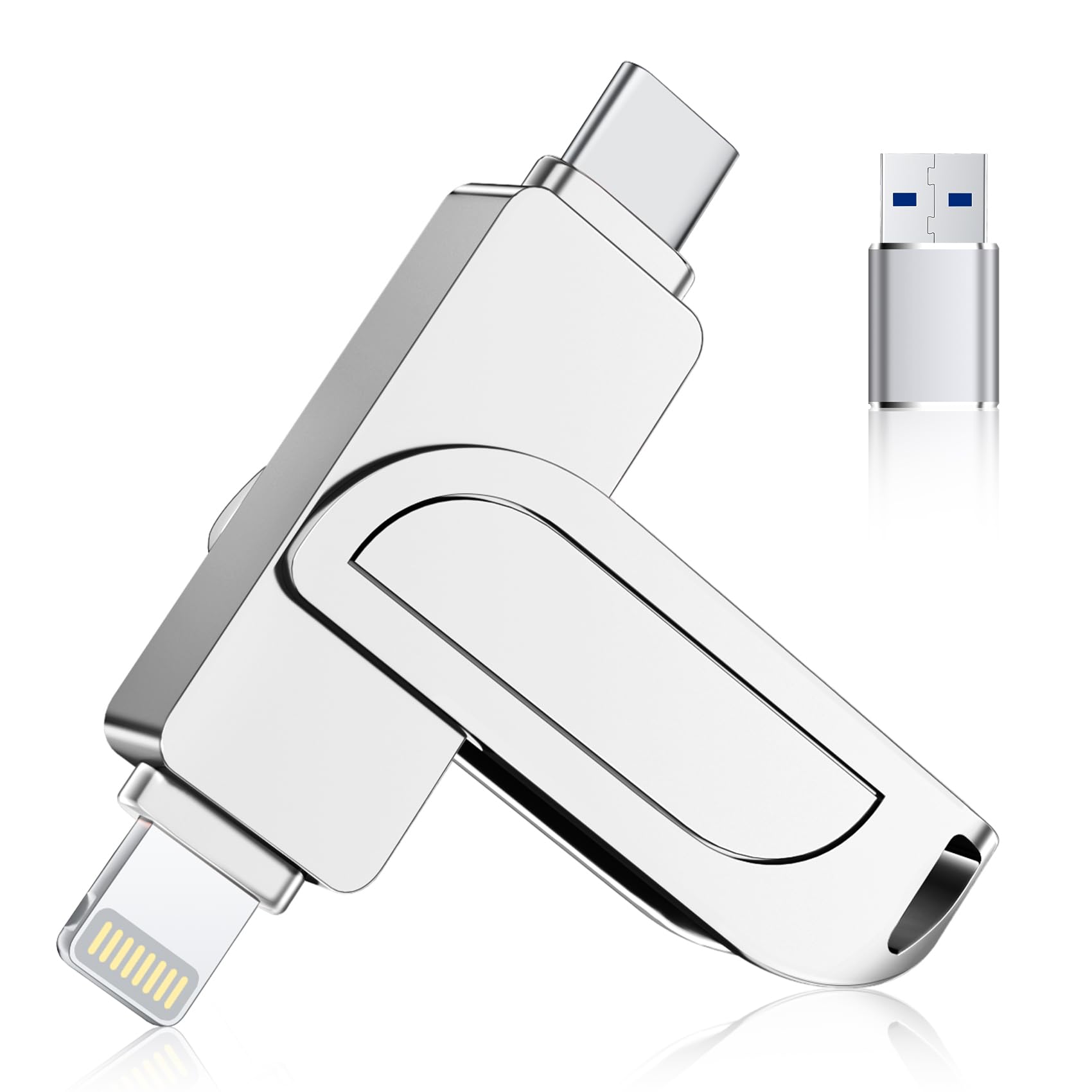 [Ohne App] USB Stick 256GB für iPhone, MFi USB C Stick,Lightning,USB-A | 3-in-1 Speicherstick für iPhone,iPad,OTG Android Handy,Mac,PC,USB 3.0 Flash Drive Externer Speicher für Fotos,Videos,Dateien