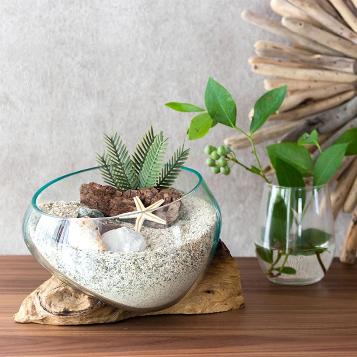 Amazon.co.jp: [XLOYP] ガラスと流木のプランターオブジェ 花瓶 花器  