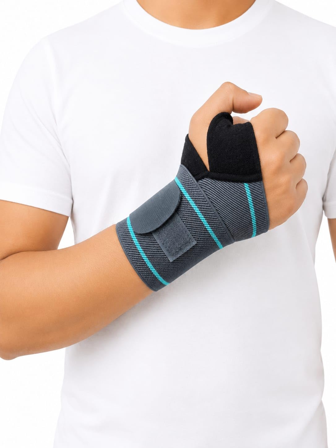 FLOYD Wrist Brace with Thumb Support Compression Grey and Teal | Adjustable Strap, Knitted Fabric, Wrist & Thumb Stabiliser, Unisex Design, Injury Recovery-image-28