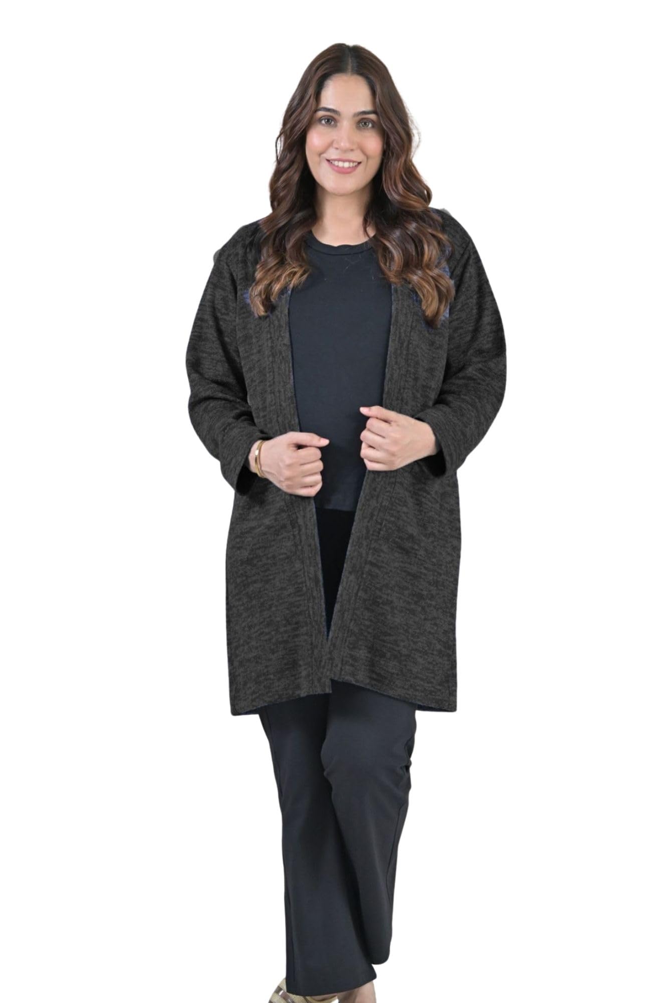 Warm Ocean Green Maternity Winter Cover Up |Warm Stretchable Pregnancy Shrug | Soft Cozy Layer for Moms-to-Be | Nursing-Friendly Wrap-image-6