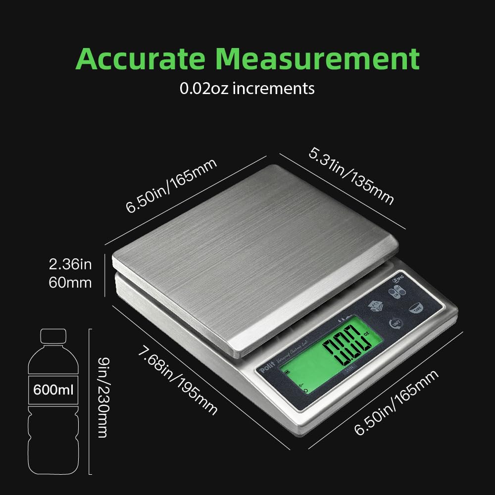 Polit Sun Rechargeable Digital Food Scale 13.2lb/6000g?0.02oz/0.5g Precision Waterproof Kitchen Scale with LCD Display?Stainless Steel Top?IP65 Rated?Grams & Ounces?for Seafood, Baking & Restaurants
