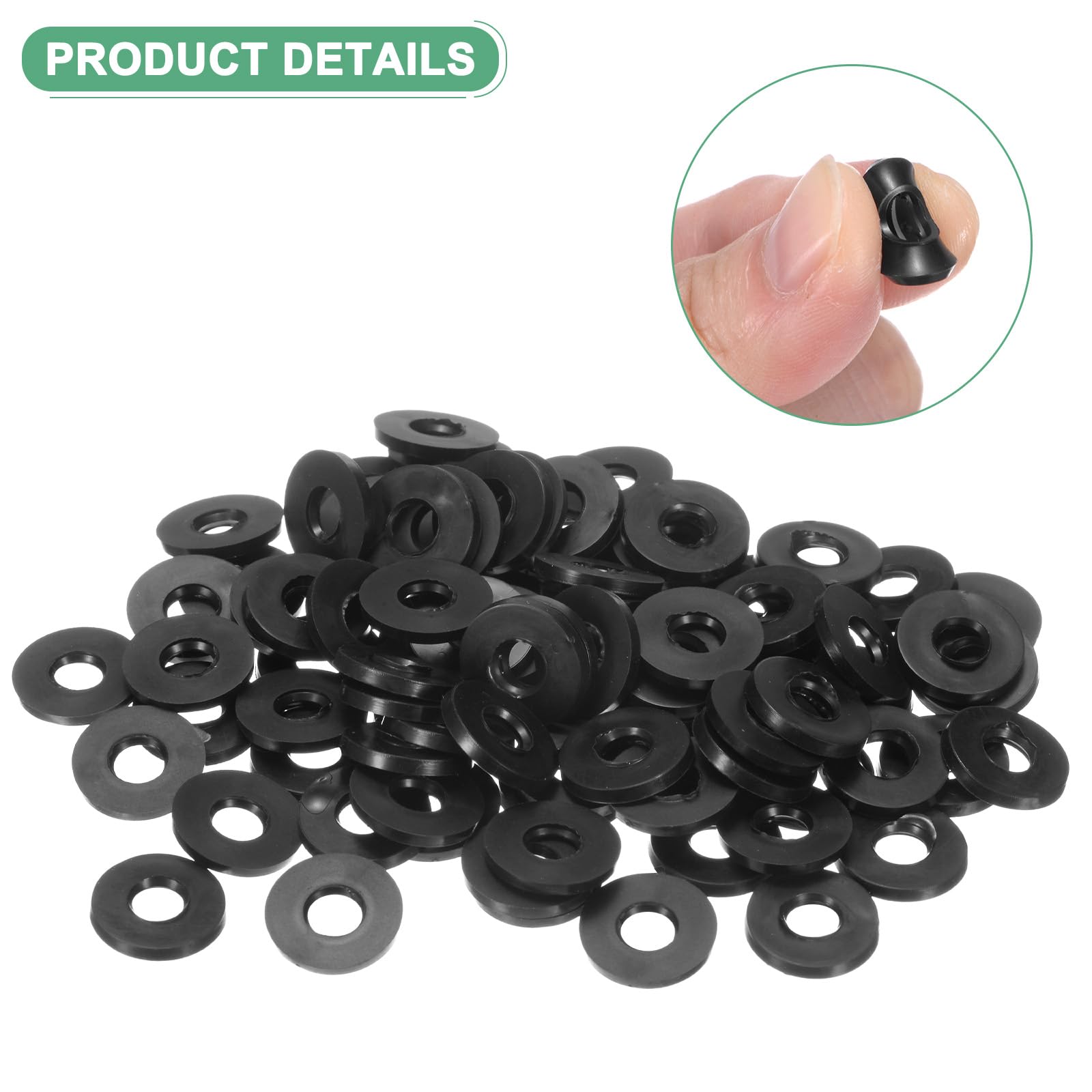M METERXITY 100-Pack M6 Black Rubber Flat Washer Assorted Kit, 6mm ID 13mm OD 1.6mm Thickness, 13 mm - Image 2