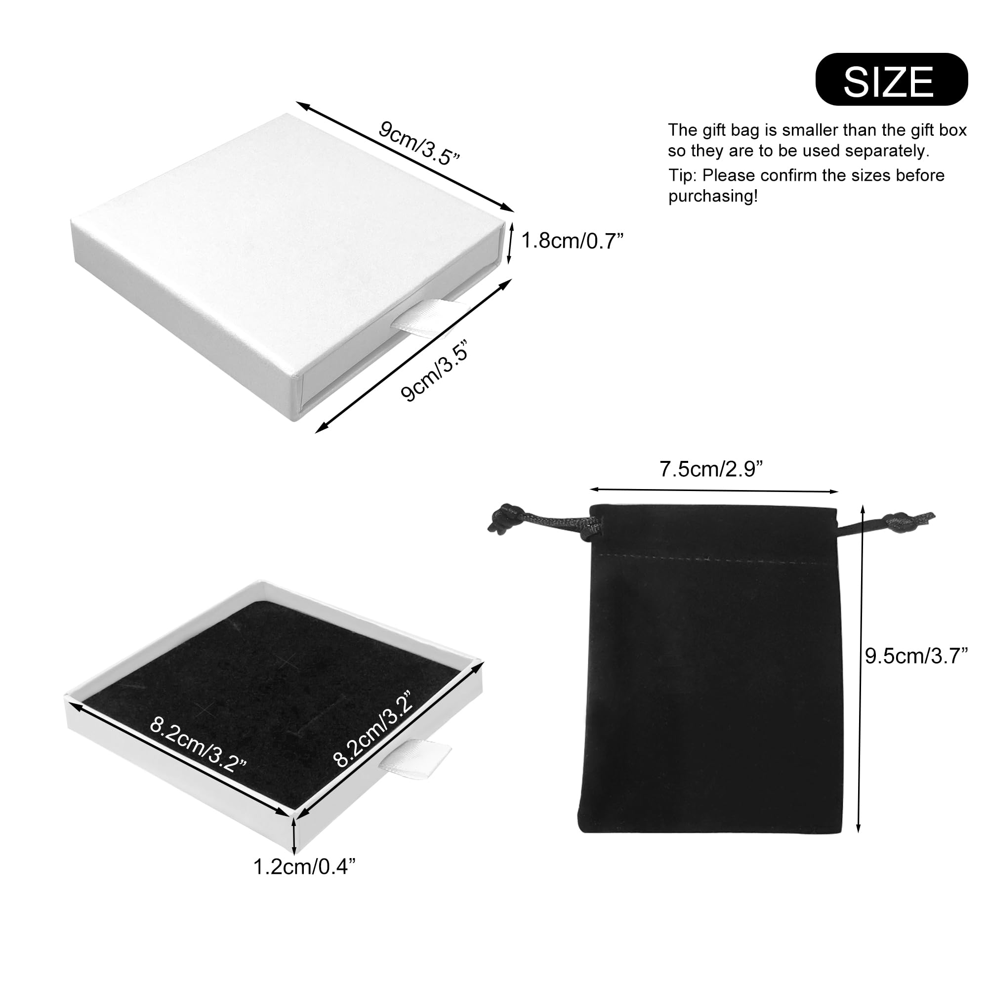 Small Jewelry Gift Box and Velvet Bag, Necklace Bracelet Earring Cardboard Organizer Square Jewellery Gift Box Pendent Storage Case for Birthday Xmas Christmas Wrapping (White)
