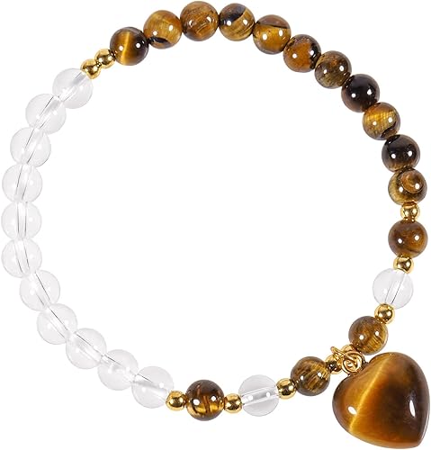 Miniatura 2 de TUMBEELLUWA Energy Crystal Stone Beads Bracelet for Women Carved Heart Charm Bracelet for Healing and Good Luck