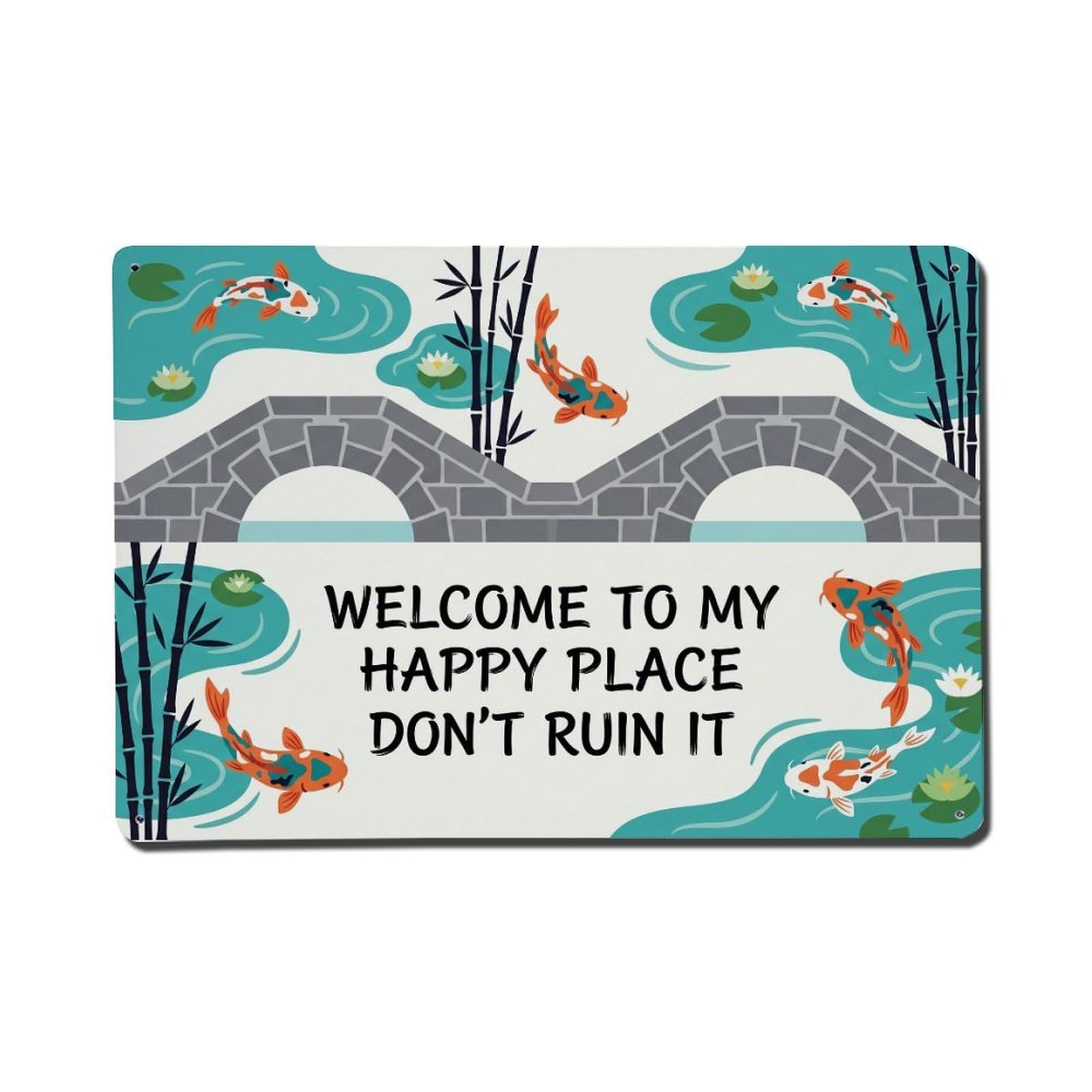 Koi Pond Japanese Garden Humor Metal Tin Sign Plaque Wall Decor for Cafe, Club Bar, Office, Home Garden Metal Poster 8x12Inch