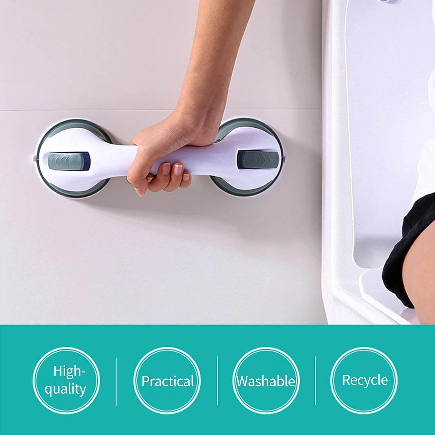 ppARK Paquete de 2 Barras de Agarre con Ventosa para Barras de Ducha, manija de Ducha para bañeras y duchas, Barra de succión, Barras de Agarre para discapacitados para baño, bañera, Inodoro