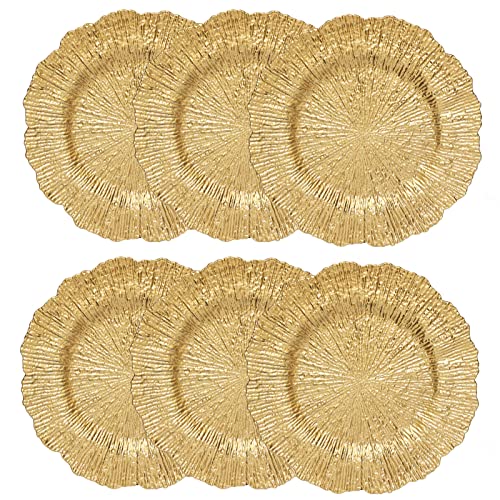 Spsyrine Gold Reef Charger Plates, 13" Table Chargers For Dinner Plate, Set Of 6 Elegant Plastic Chargers Bulk Wedding, Tabletop Decor For Party, Events, Holidays. #TOP1