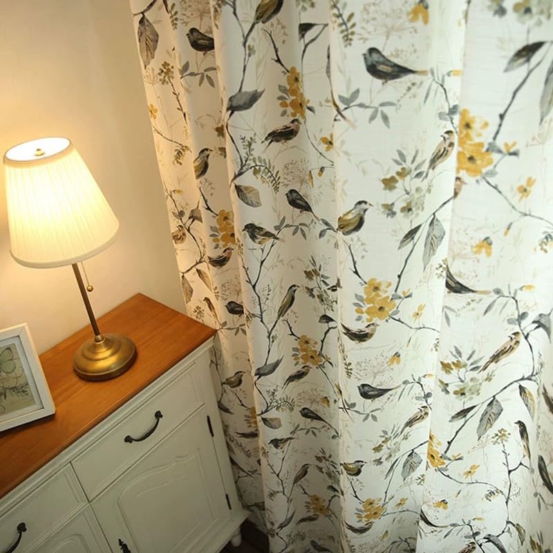 Drapés bohèmes en coton de lin de qualité supérieure oiseau blanc