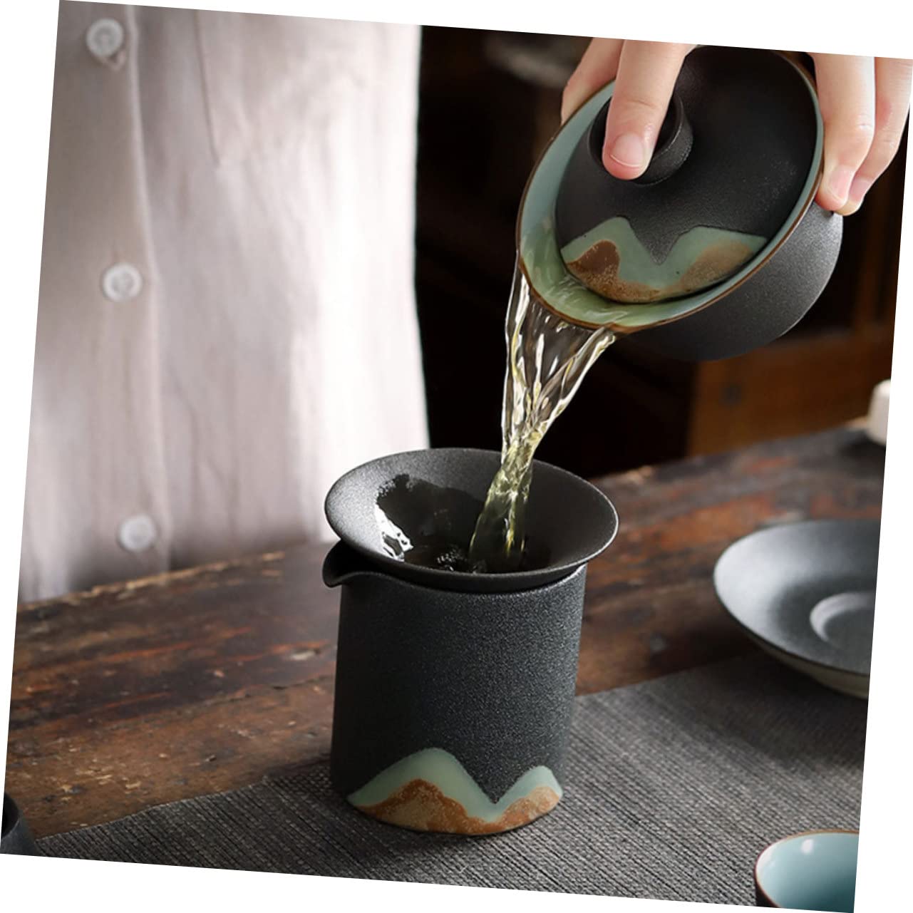 GALPADA 3 Piezas filtro de té colador de té embudo drenar Porcelana descafeinado té de menta verde colador de te tea strainer artículos de té filtro de té de uso doméstico cerámica Black