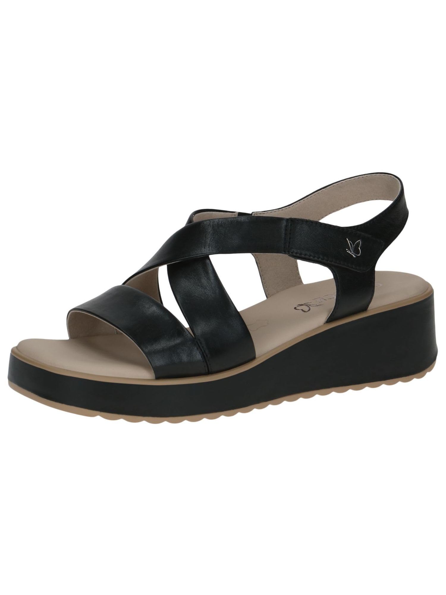 CAPRICE Women Sandals Wedge Heel Leather Wedges, Black (Black Nappa), 8 UK