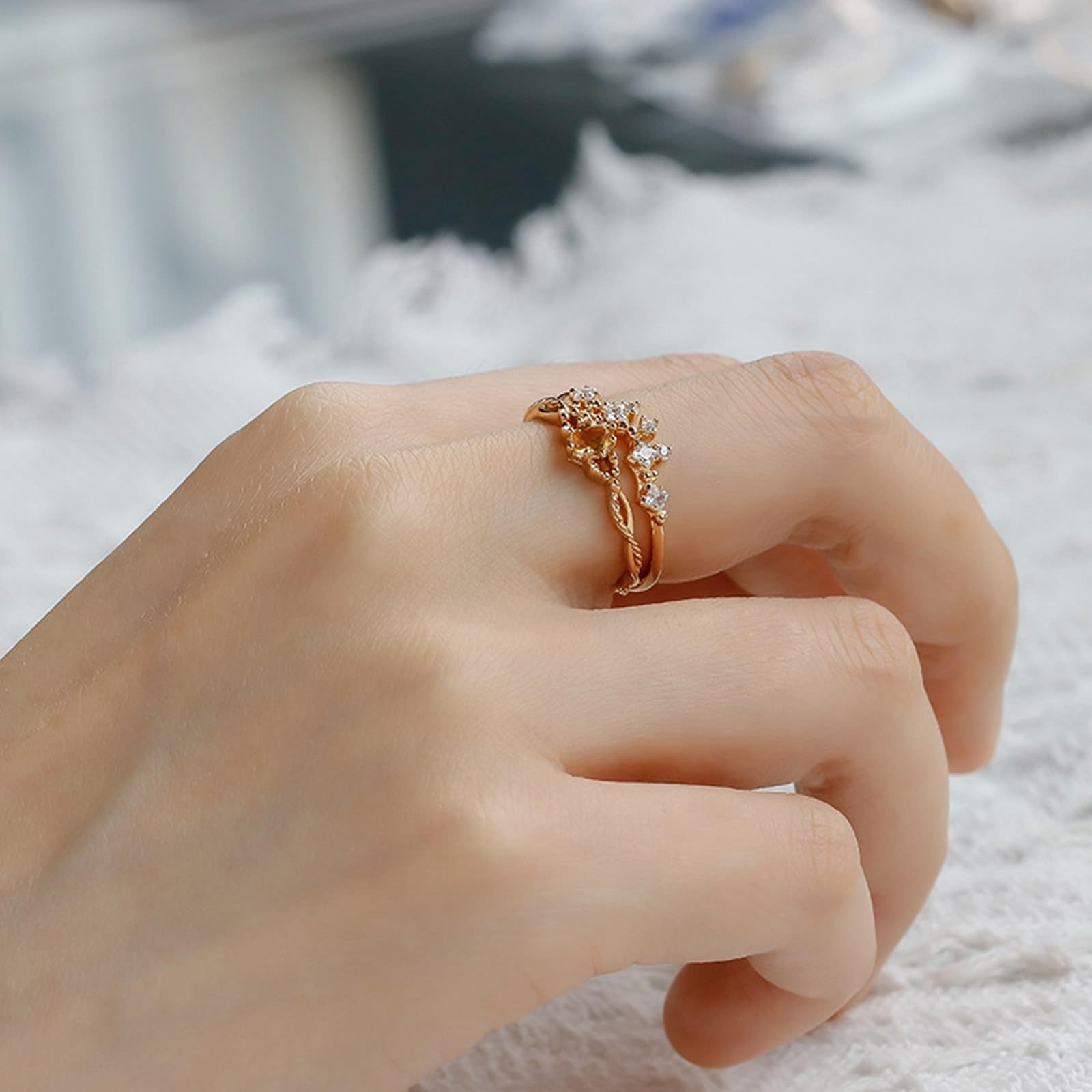 Gold Au 375/585/750 Lot de 2 bagues pour couple avec citrine ovale