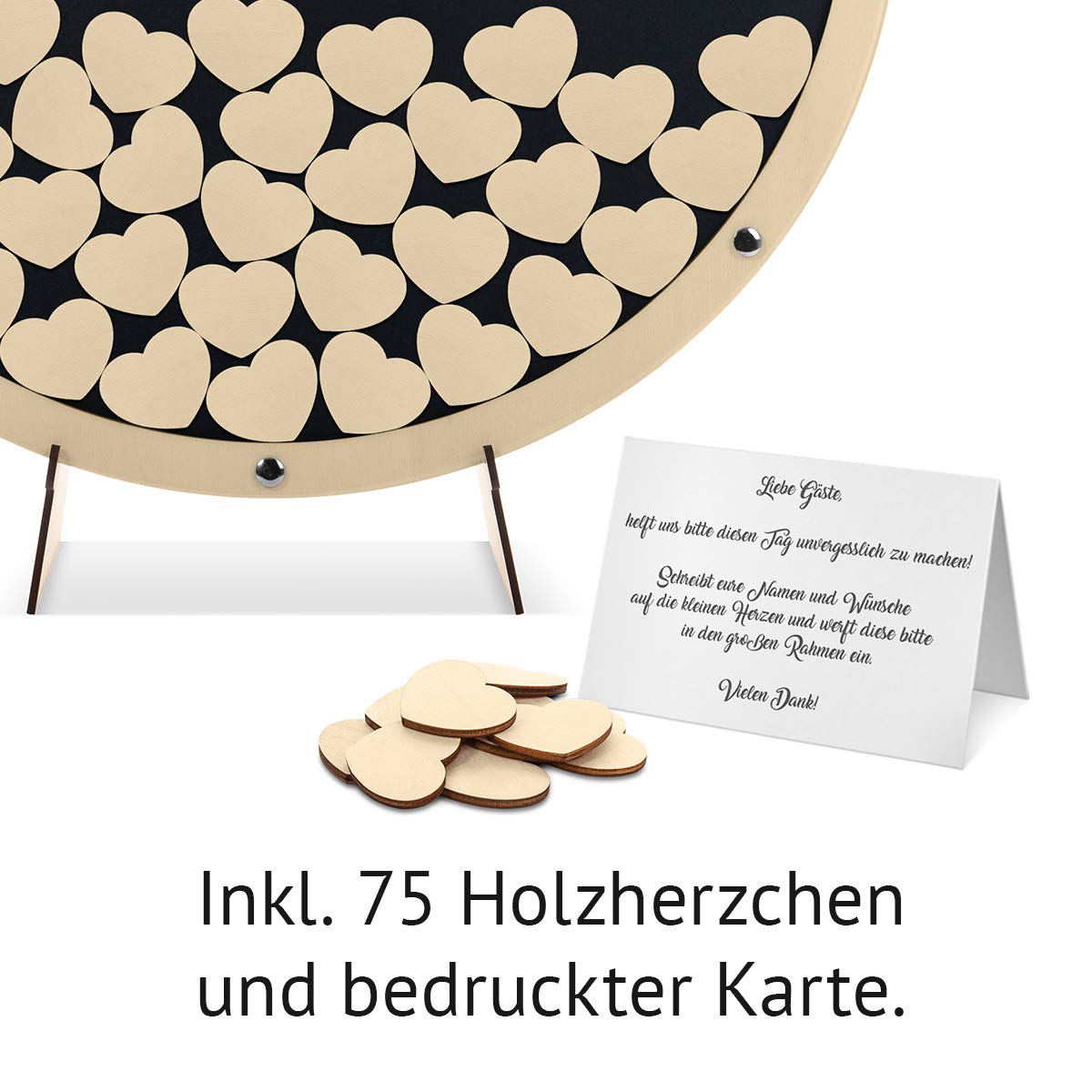 Hochzeit Gästebuch Alternative Hochzeitsgästebuch - Kreis Anthrazit inkl. Holzherzchen
