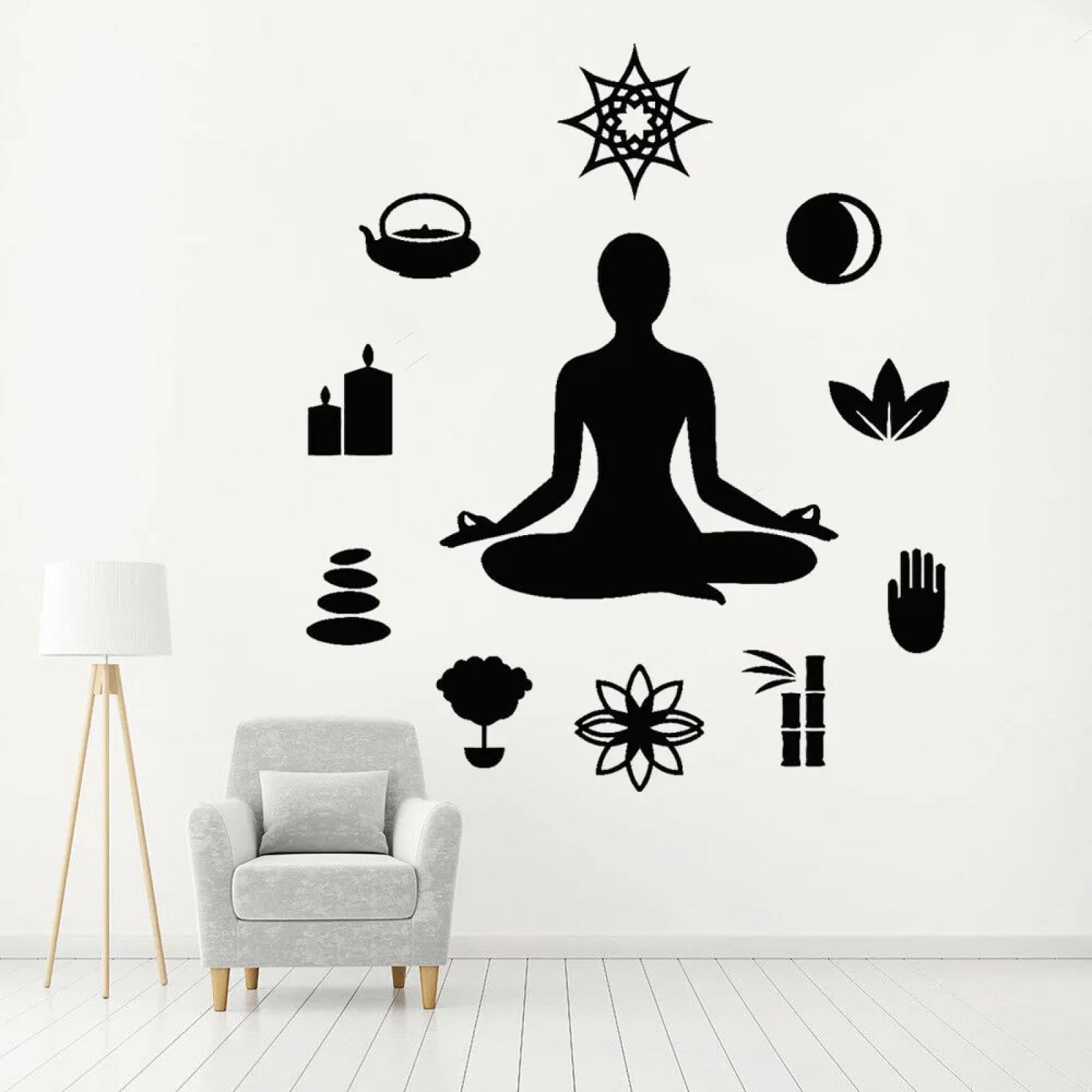 WEIMEIJIE Yoga Room wall Stickers, Zen Center icon, Lotus Pose Meditation Vinyl wall Stickers, Fitness Center Decoration.