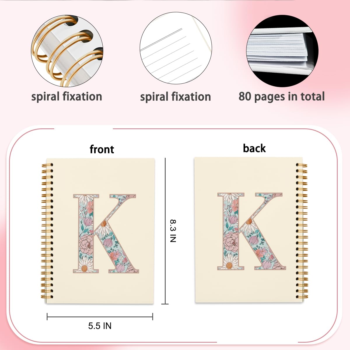 Notizbuch mit Anfangsbuchstabe K, personalisierte Geschenke, individuelles Notizbuch, Tagebücher zum Schreiben, Monogramm-Geschenke für Frauen, personalisierte Notizblöcke
