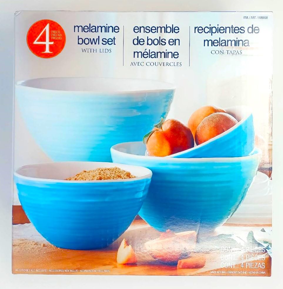Melamine 4-piece Mixing Bowl Set with Lids Blue, 1.7 Qt, 2.4 Qt