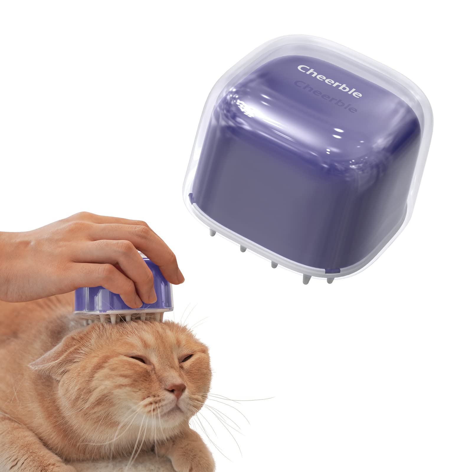 Candy Cat Brush High-elastic silicone bristles Efficient de-Shedding Relaxing massage Great for cat bath (Purple)