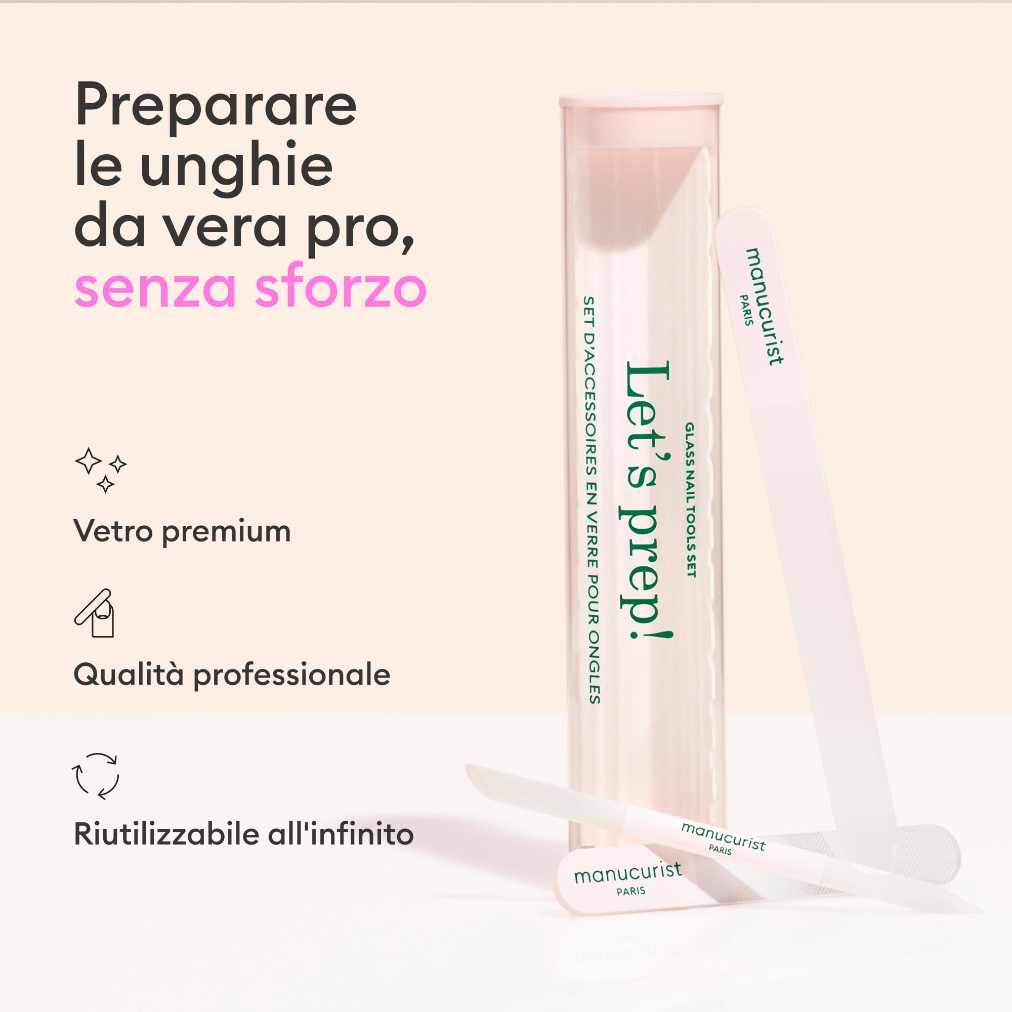 Manucurist Trio Coltelleria – Set Esclusivo in Tubo con Lima per Unghie in Vetro, Buffer e Spingicuticole – Accessori per la Cura delle Unghie - Idee Regalo Donna - Regali Donna