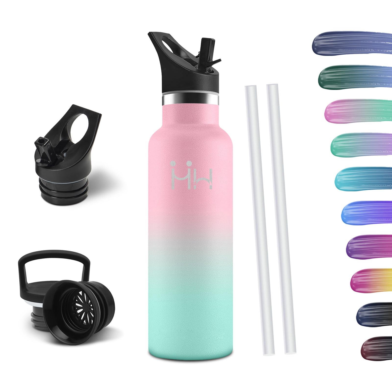 HoneyHolly Thermos Flask, 500 ml, BPA-Free, Stainless Steel, Leak-Proof Insulated Flask, Double-Walled, Water Bottle, Stainless Steel, Thermos Flask, with Straw, Suitable for Carbonated Drinking