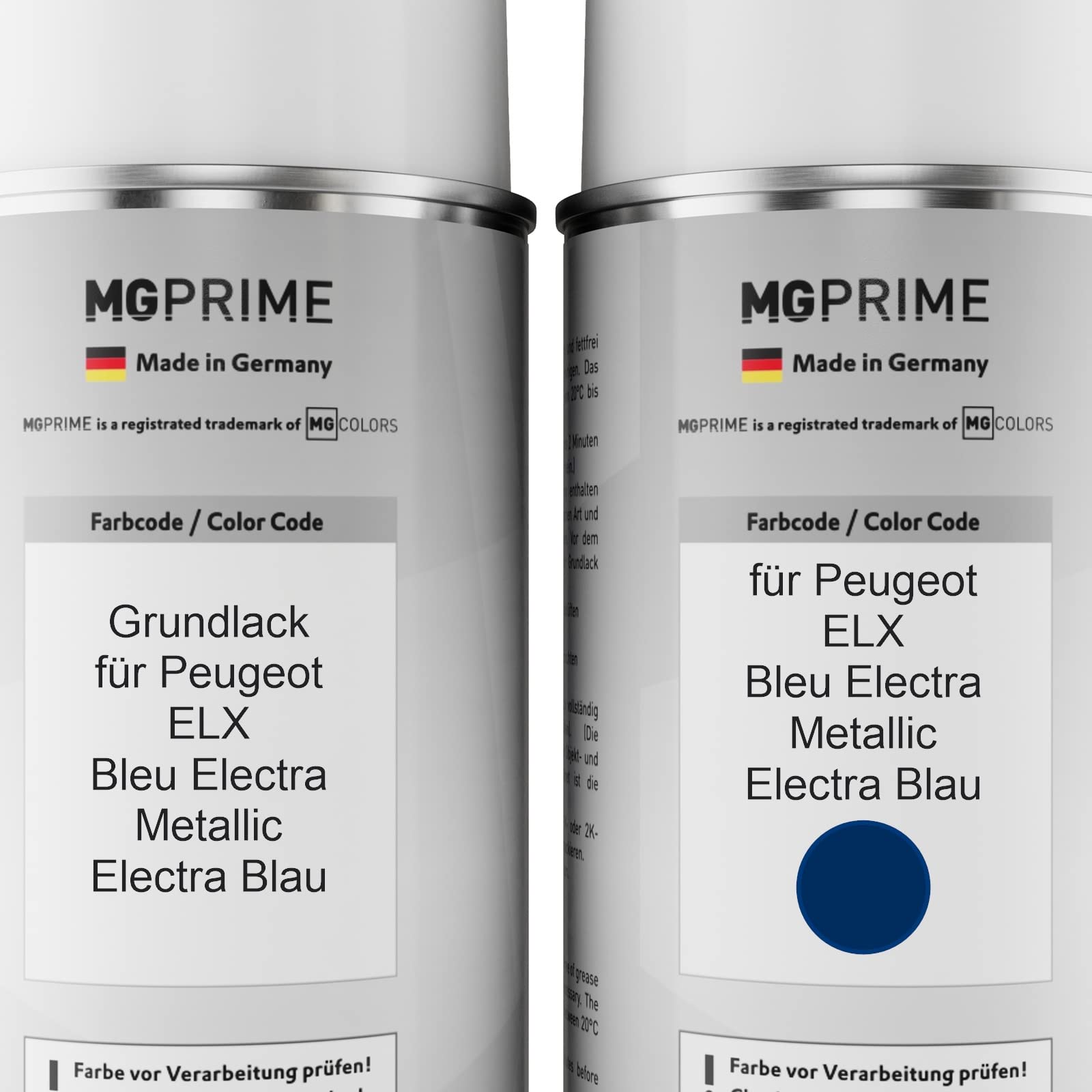 MG PRIME Pintura automotriz Set de botes de spray de 2 componentes para Peugeot ELX Bleu Electra Metallic/Electra Blau Fondo pintura base pintura transparente de 2 componentes aerosol