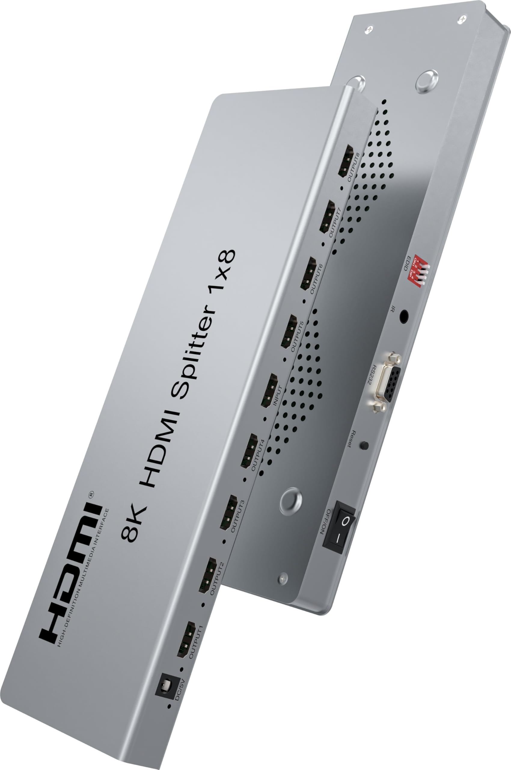 PremiumCord Rozdzielacz HDMI 1-8, Wideo 8K 4320p 60 Hz, 4K 2160p 120 Hz, Full HD 1080p, HDMI 2.1, 40 Gbit/s, HDR10, DolbyTrueHD, CEC, Mała Obudowa Metalowa, Srebrny