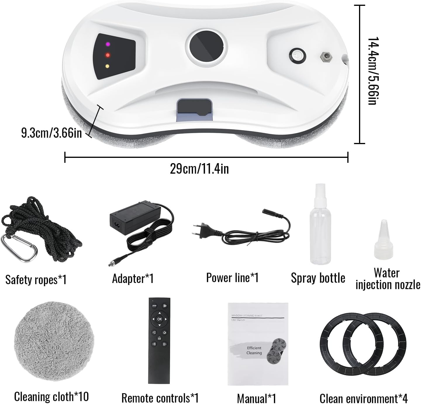 Robot Laveur de Vitre, 5600Pa Laveur de Vitre Automatique avec Fonction de Pulvérisation, Navigation Intelligente, 3 Modes de Nettoyage, Corde de Sécurité et UPS, pour Fenêtres, Verre, Miroirs