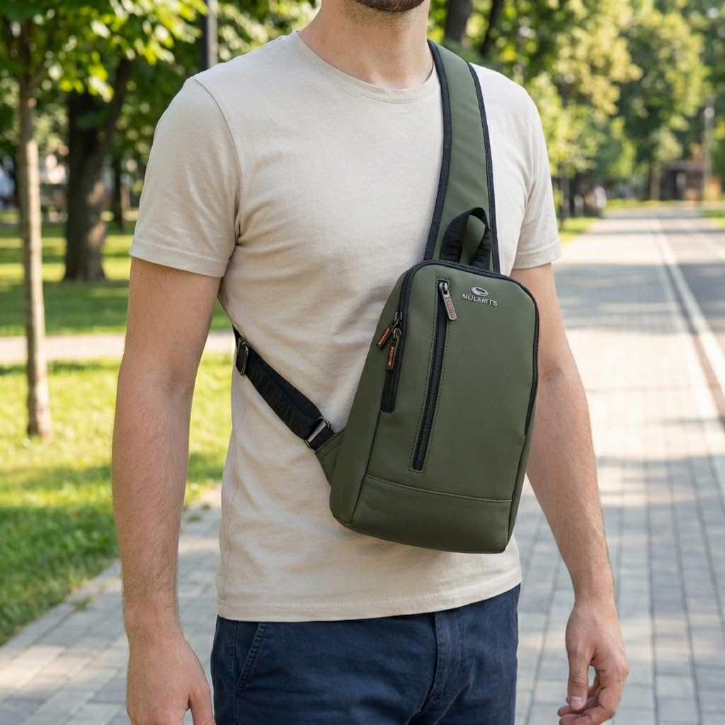 No Limits Bolso bandolera hombre impermeable, mochila bandolera ajustable, efecto Soft-Touch y forro naranja, con múltiples bolsillos
