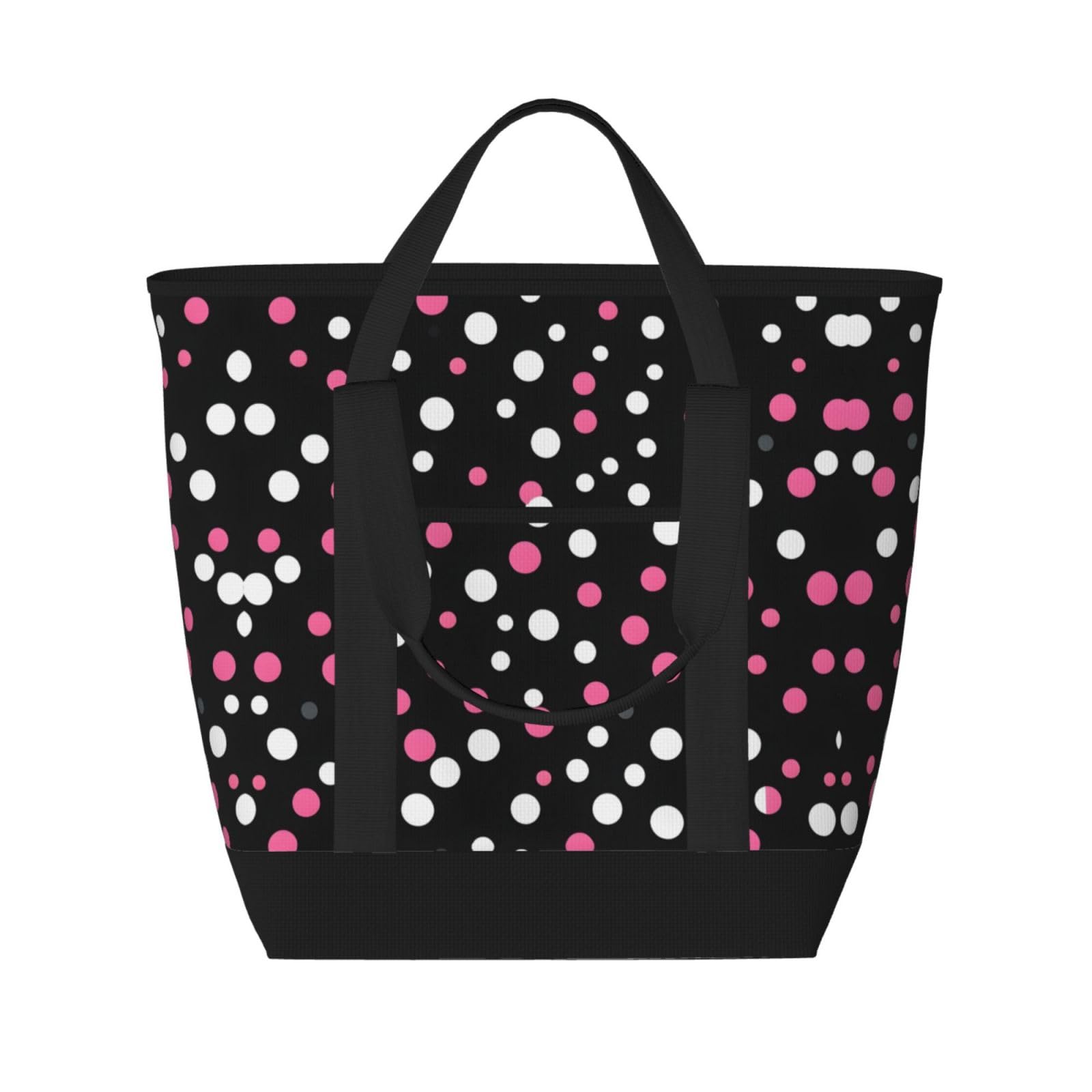 Sac isotherme grande capacité sac de courses réutilisable noir à pois - 8