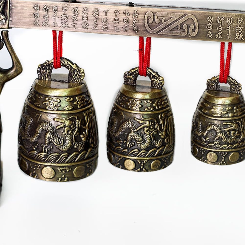 Gong de meditación de bronce chino con 7 campanas decoradas, instrumento de curación de sonido de aleación para atención plena y relajación, 410 x 170 x 50 mm