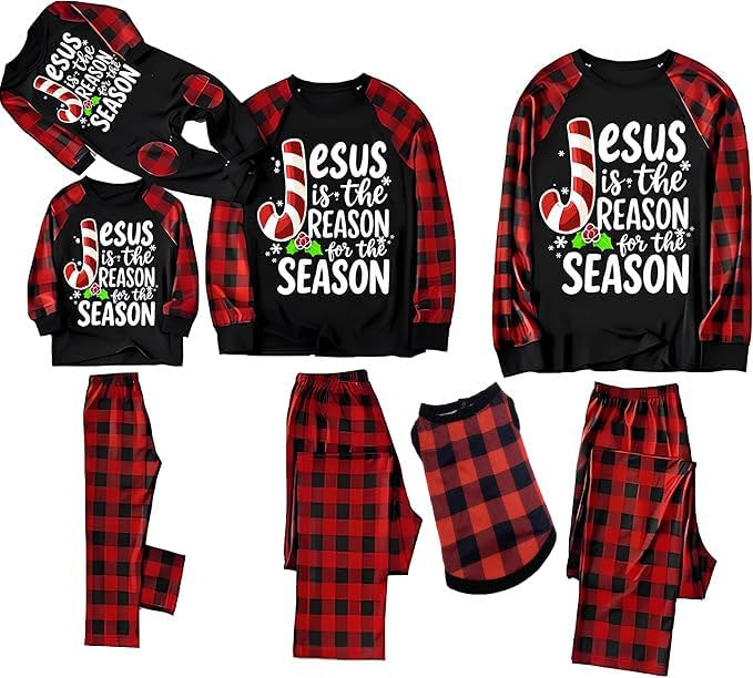 Kubsid Women Christmas Family Pajamas Matching Sets Xmas Matching Pjs for Adults Black White Jesus...