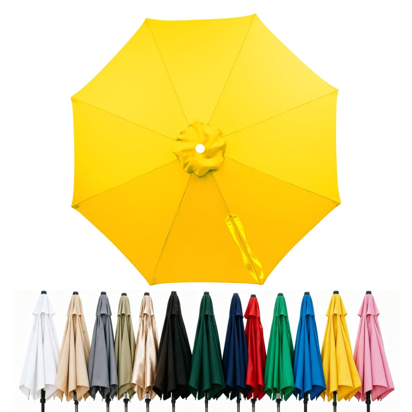 Fade Resistant Parasol Replacement Canopy for 6/8 Ribs, 2m 2.7m 3.0m 4m Garden Umbrella Cover, Waterproof UV30+ Patio Market Parasol Top (Fits Rib Length 112cm/148cm)(Yellow,(8Rib)300cm)