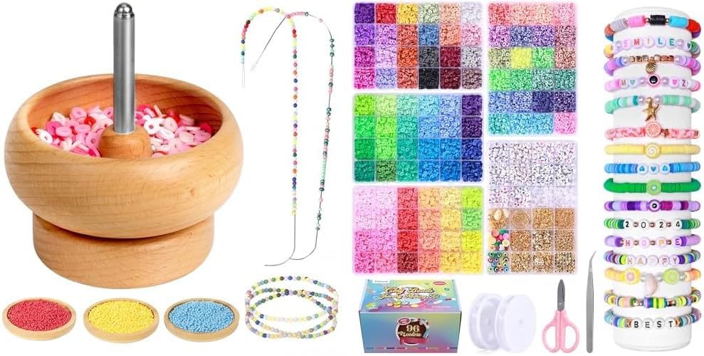 Tilhumt Bead Spinner & 16000Pcs Clay Beads Bracelet Making Kit for Making Waist, Bracelets, Necklace,Crafts Gift