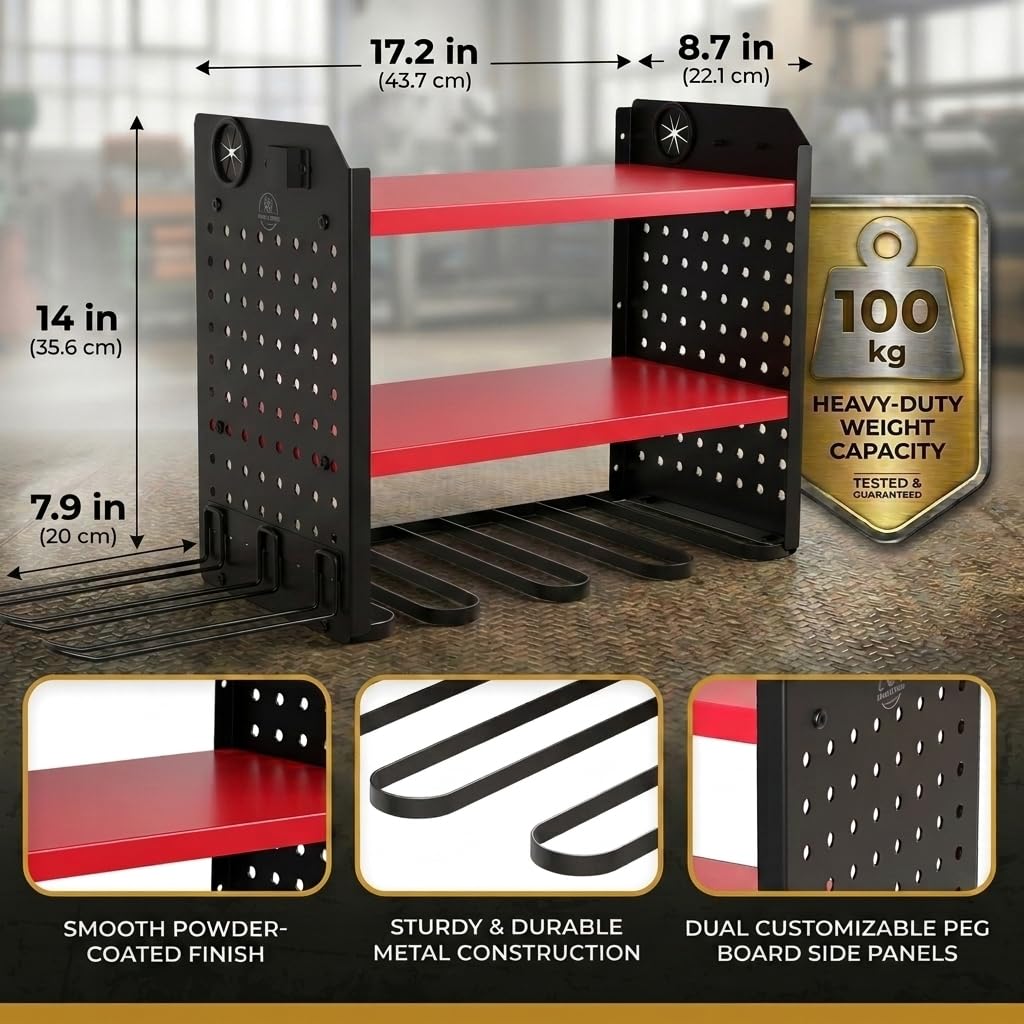 Power Tool Organizer na 6, uchwyt na wiertarkę, uchwyt ścienny, 3-poziomowy, wytrzymały, metalowy stojak do przechowywania narzędzi ręcznych, stojaki na narzędzia, uchwyt na wiertarki, 2 boki deski