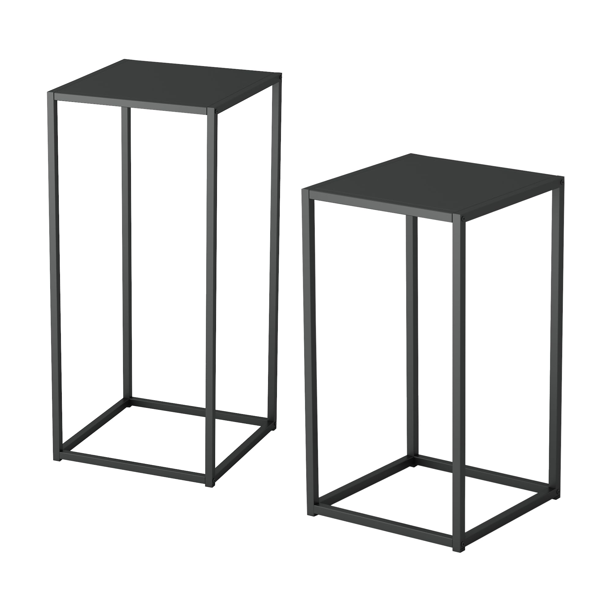 [en.casa] Set di 2 Tavolini a Consolle in Altezze Diverse Tavolini a Colonna Rettangolare Consolle Sovrapponibili in Acciaio Mobile Espositore - Nero