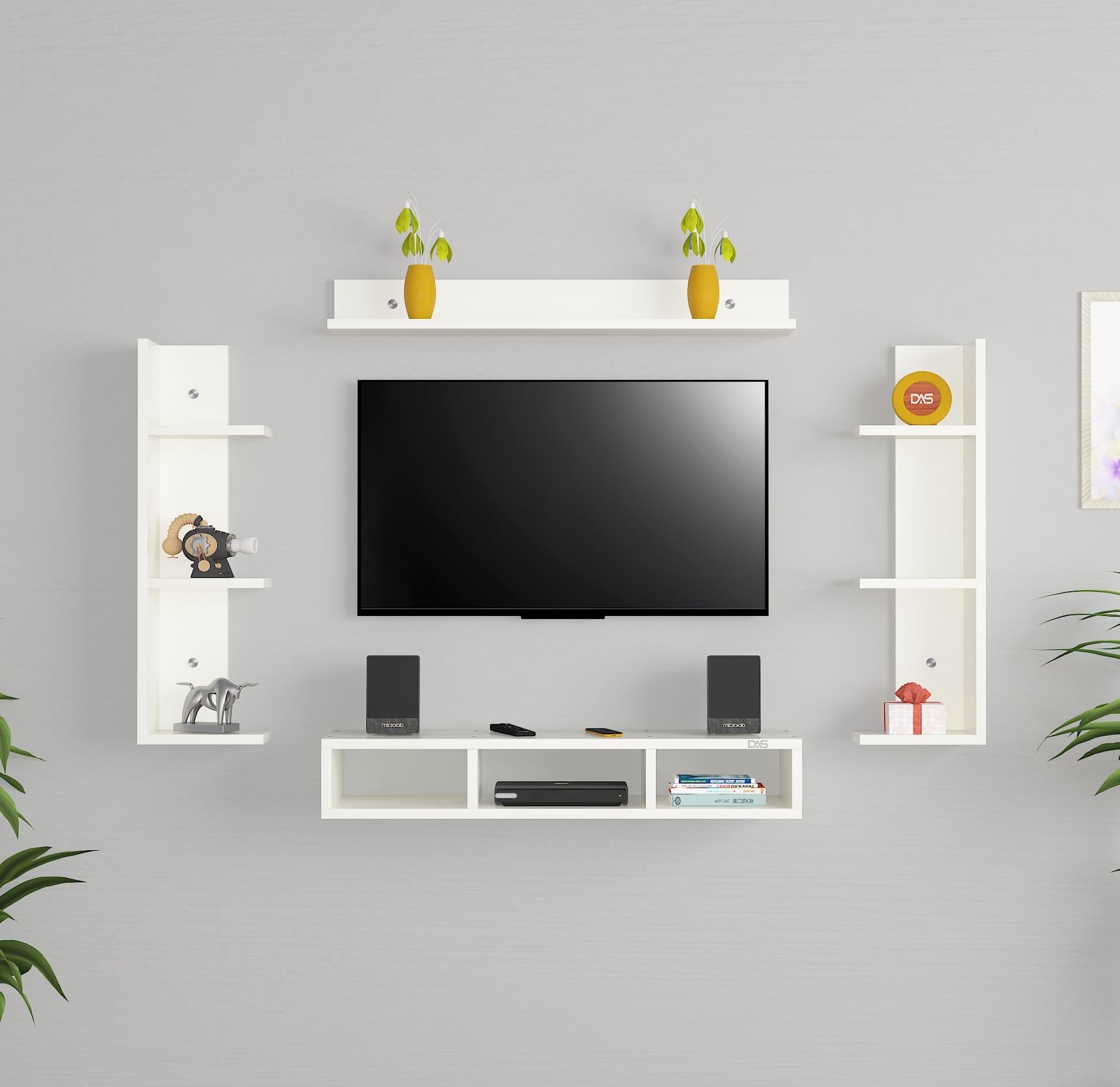 DAS Caden Engineered Wood Wall Mount TV Unit/TV Rack with Wall Shleves for Up to 32" Screen- Frosty White Finish-image-35