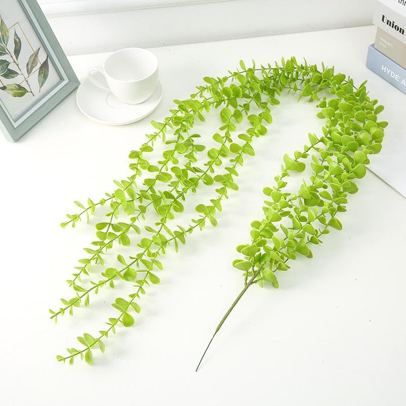 Image of CURATED CART Artificial Hanging Eucalyptus Vine - Pack of 1 with 5 Lush Green Stems, 74cm Long Faux Eucalyptus Garland for Indoor & Outdoor Home, Office, Wall & Shelf Decor - LightGreen