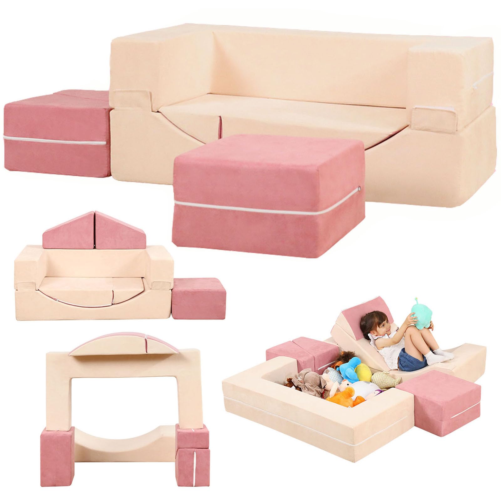 HAHASOLE Kids Couch, Modular Kids Sofa for Toddlers, Toddler Couch Foam Play Set, Convertible Sofa for Children