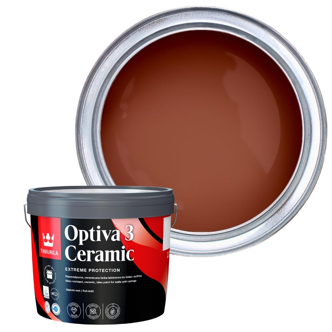 TIKKURILA Optiva 3 - Durable Super Flat Matt Paint For Walls & Ceilings - Zero VOC, Scrubbable, Easy To Clean (Terracotta N405, 3 Liters)