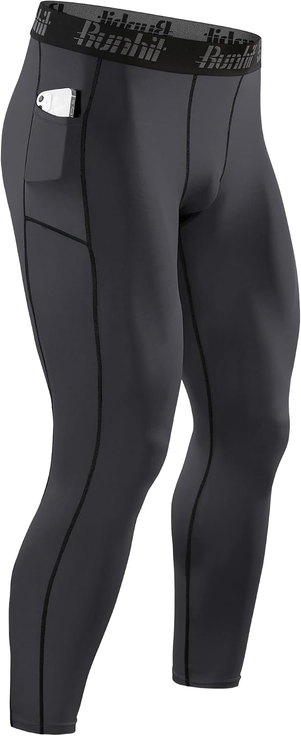 Runhit Mens Compression Pants Running Tights Pockets Sports Leggings Spandex Workout Cycling Athletic Thermal