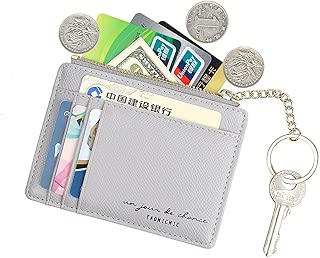 Women Slim Leather Card Case Holder Small Wallet Cute Coin Purse Girl Mini Wallet with Keychain